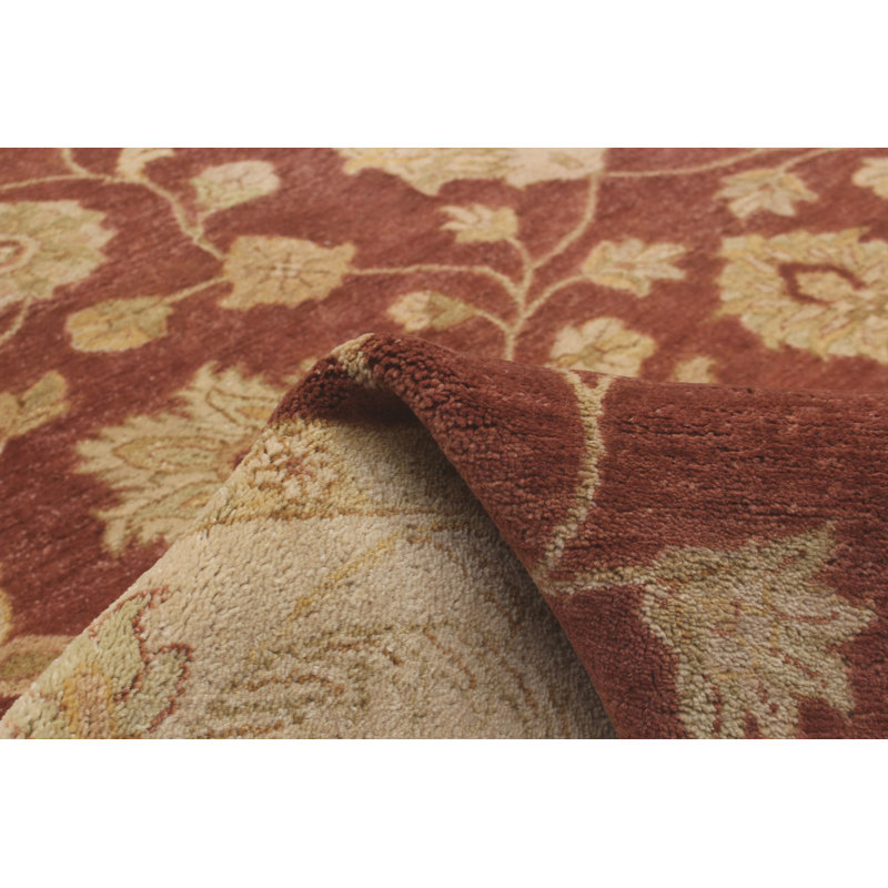 Tapis crème en laine noué à la main de conception unique 6 pi 5 po x 9 pi 3 po Pujol