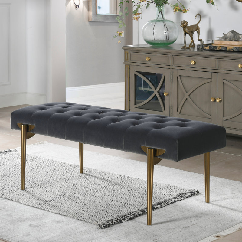 Banc d'appoint rembourré or, Velours gris acier