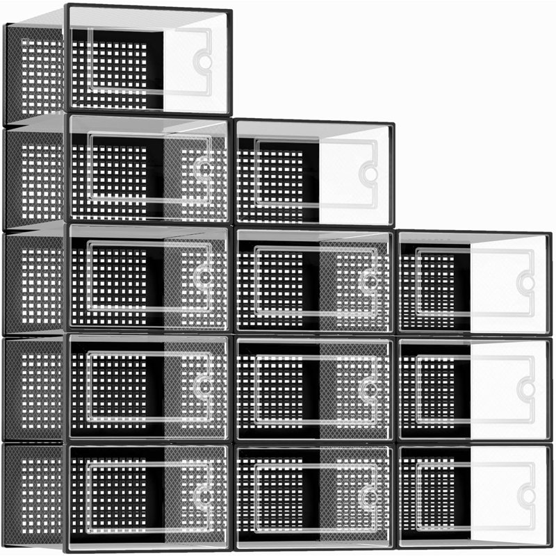 Stackable Shoe Organizers With Flip-Top Lids, Clear Plastic Shoe Storage Bins For Closet Or Under Bed, Ventilated And Durable Design For Easy Access And Space-Saving