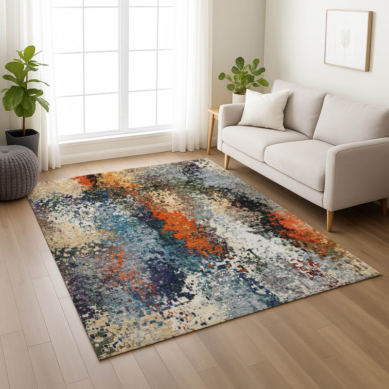 Tapis abstrait intérieur / extérieur lavable à la machine Boruta ACN2242, Rectangulaire 8 pi x 10 pi