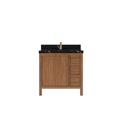 Elizabeth Teak 36 In. W X 22 In. D Center Sink Bathroom Vanity In Dark Natural With 2 In. Quartz