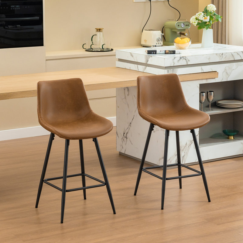 Tabouret de comptoir moderne en similicuir, Brun whisky, Tabouret de comptoir (siège d'une hauteur de 24 p, 2