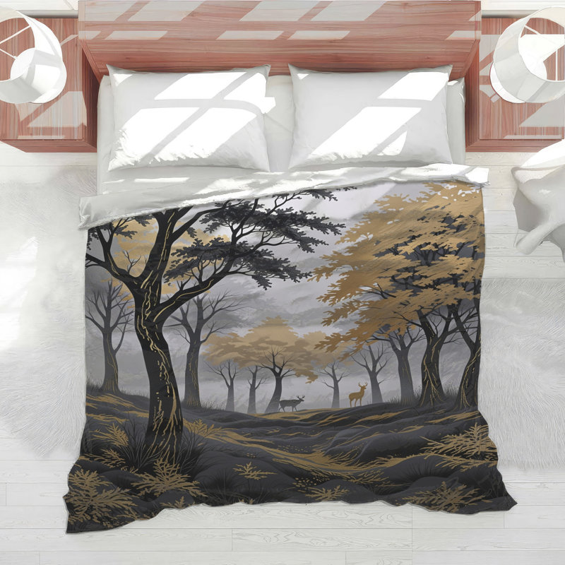 Black Gold Forest Scene Comforter, Twin