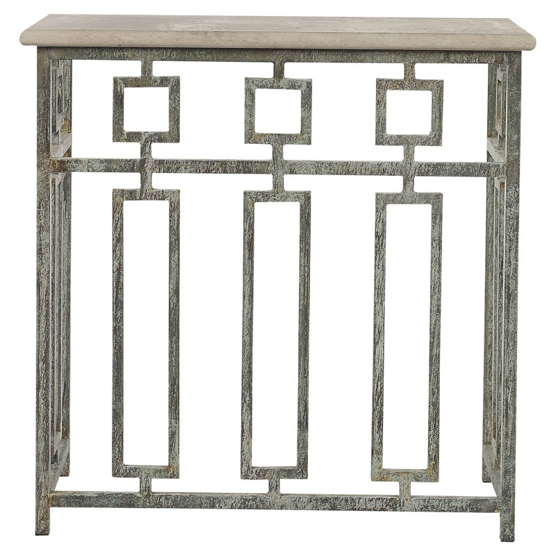 Sultan Console Table, Lite Travertine, Deep Ocean, 36" H x 36" W x 16" D