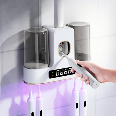 Porte-brosses à dents avec séchage à l'air, porte-brosses à dents pour la salle de bain, porte-dentifrice pour le rangement des accessoires de comptoir de salle de bain. (Blanc)