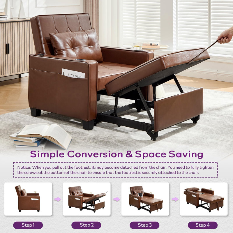 Convertible Chair 3 in 1 Sleeper Chair Bed with Adjustable Backrest Pull Out Convertible Chair for Small Space Living Room