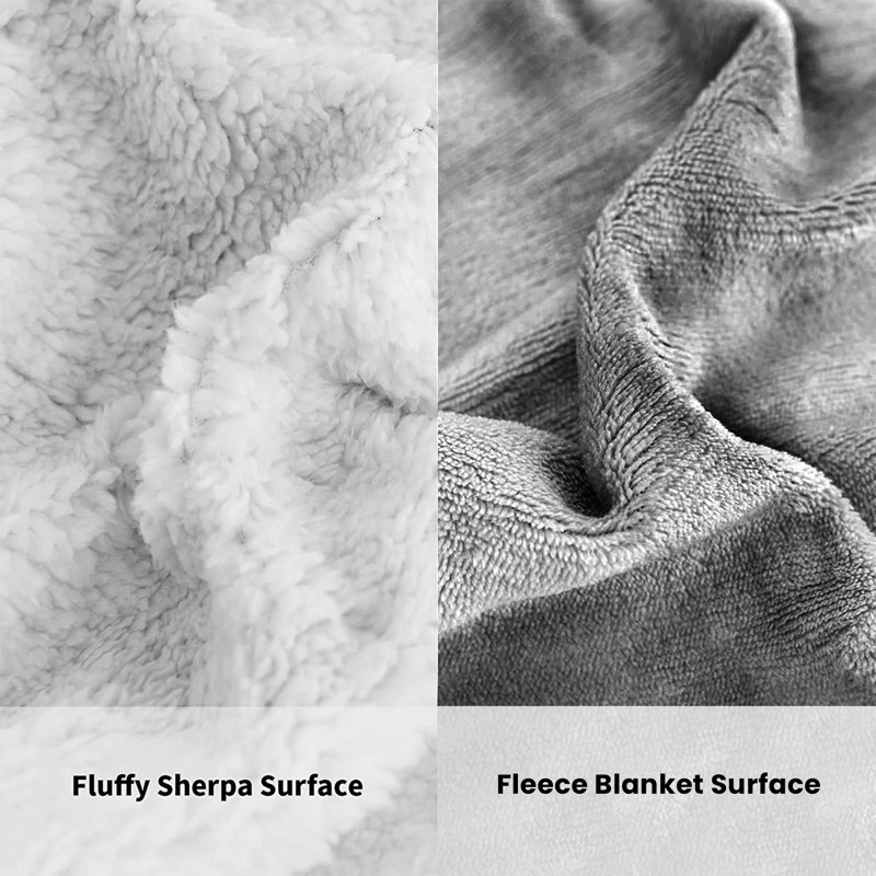 Soza Sherpa Fleece Dual Sided Fur Thick Reversible Blanket Throw, W200 x L240cm, Silver