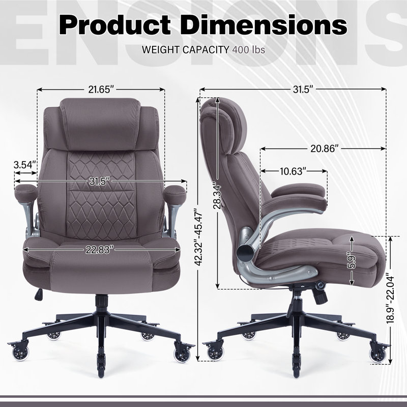 Big and Tall  Ergonomic Executive Office Chair With Adjustable Lumbar Support and Armrest,400LBS, Cocoa