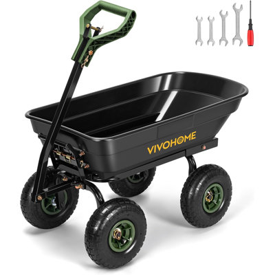 Chariot de jardin avec brouette 4 pouces 660 lb avec poignée convertible 2-en-1
