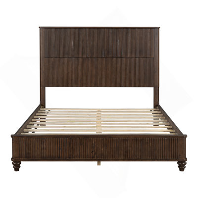 Structure de lit en bois massif, plateforme grand lit, tête de lit haute, bois naturel, sans sommier, noyer