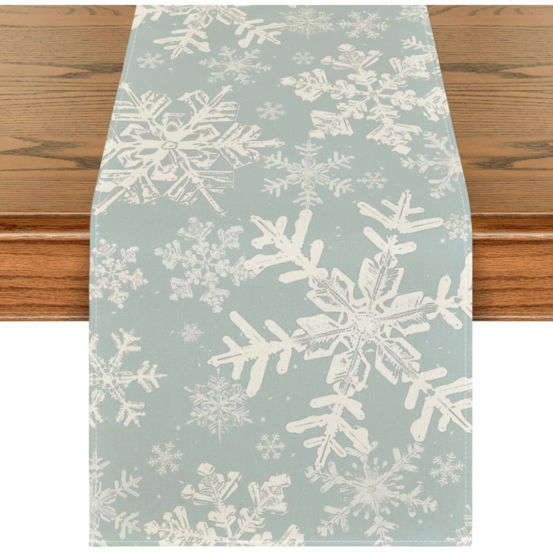 Snowflakes Christmas Table Runner, Seasonal Winter Holiday Kitchen Dining Table Decoration For Home Party Decor, Blue