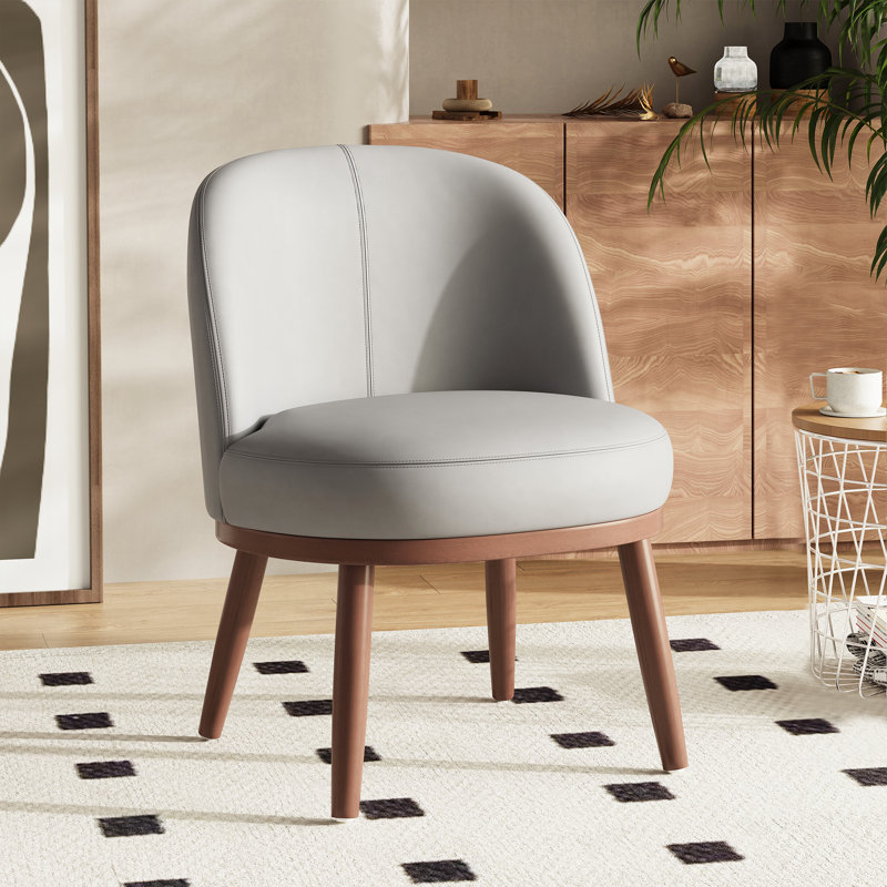 Chaise rembourrée moderne avec pieds en bois massif, Gris clair