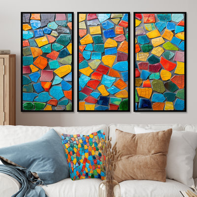 Colorful Mosaic Tiles Beauty IV - Boho Mosaic Decor Wall Art Living Room Set