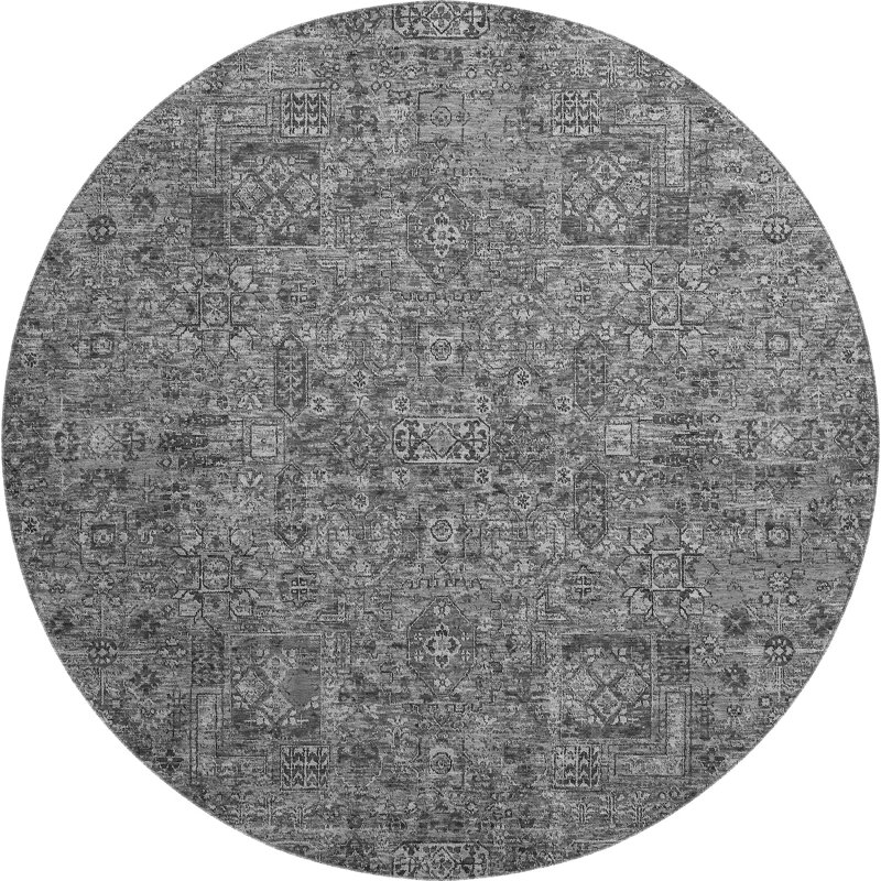 Tapis gris anthracite de qualité supérieure lavable à la machine Cerrito AMF611, Rond 8 pi