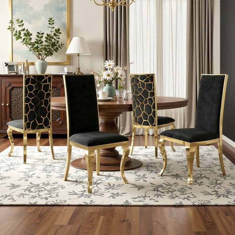 Ensemble de 4 chaises de salle à manger avec coussin en velours et pieds en acier inoxydable
