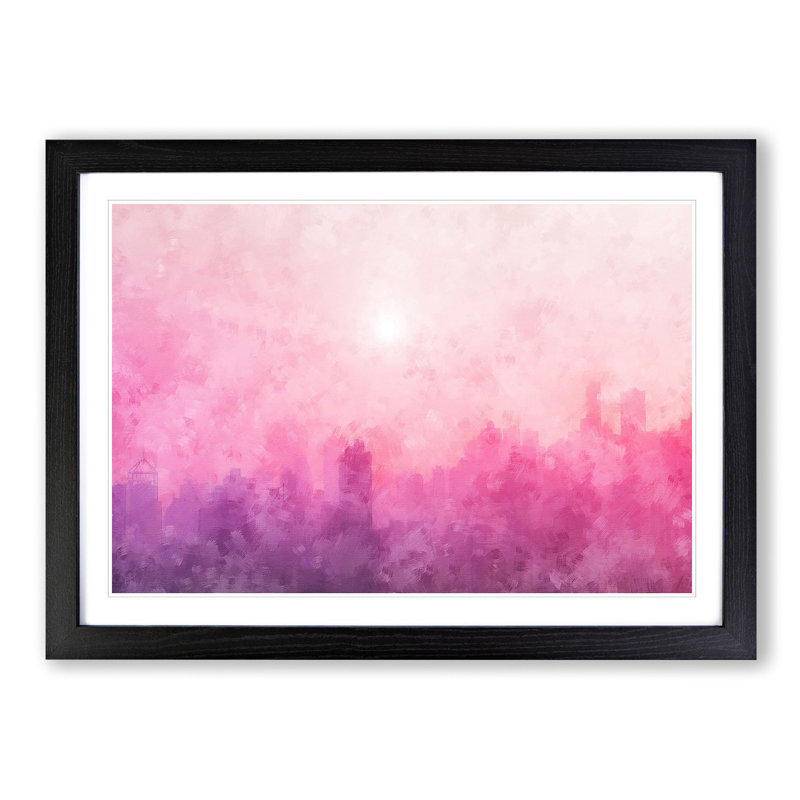 Pink Fog Over The City - Single Picture Frame Print on MDF, 62cm H x 87cm W x 2cm D, Black