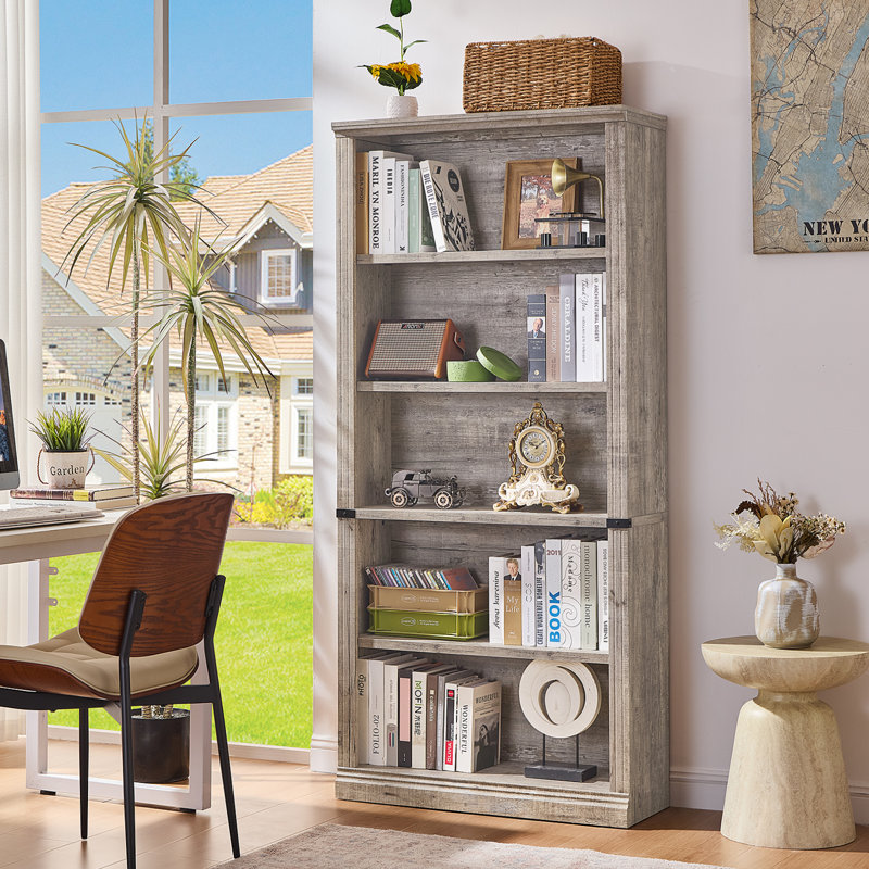 70" Tall Farmhouse Bookshelf Set, Gray, (3 Shelves) 70"H x 94.5"W x 11.9"D