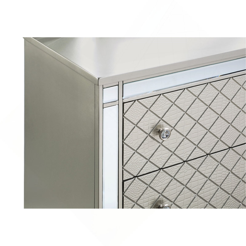 Commode de chambre et commode de chambre à coucher 1 pièce Glam, Argent
