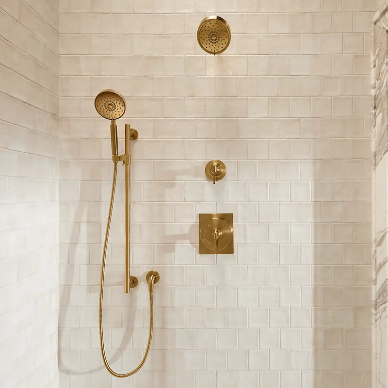 Castia by Studio McGee Mastershower Transfer Valve Trim with Lever Handle, Vibrant Brushed Moderne Brass