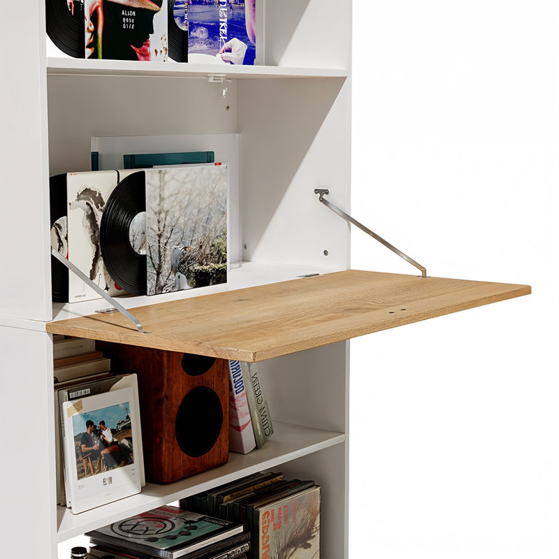 78'' H 5-Tier Media Shelves Record Storage With Flip-Door Cabinet