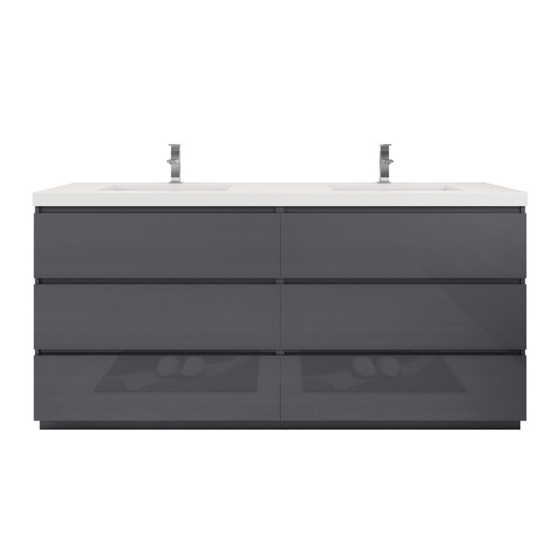 Ensemble de meuble-lavabo double 72 po Boularderie, Gris ultrabrillant
