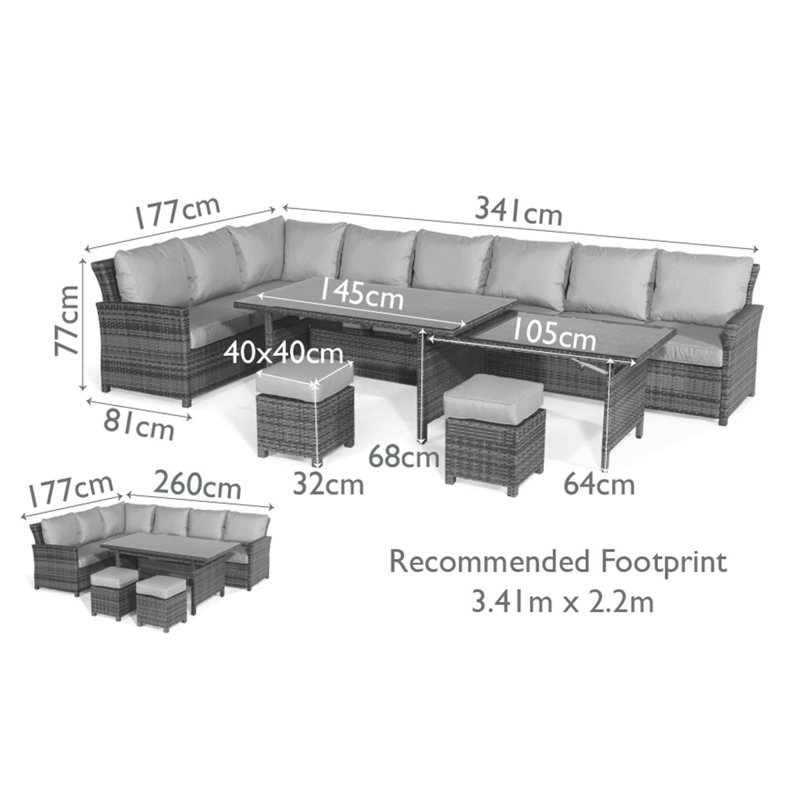 Cornejo Extending Rattan Corner Dining Set, Grey