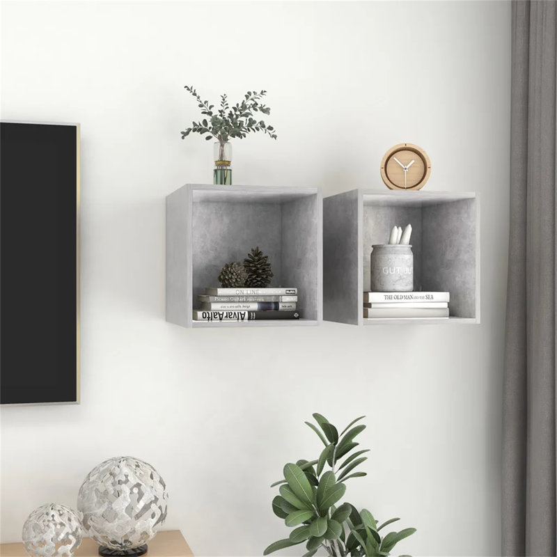 Dorli 2 Piece Square Cube Shelf, Concrete Grey