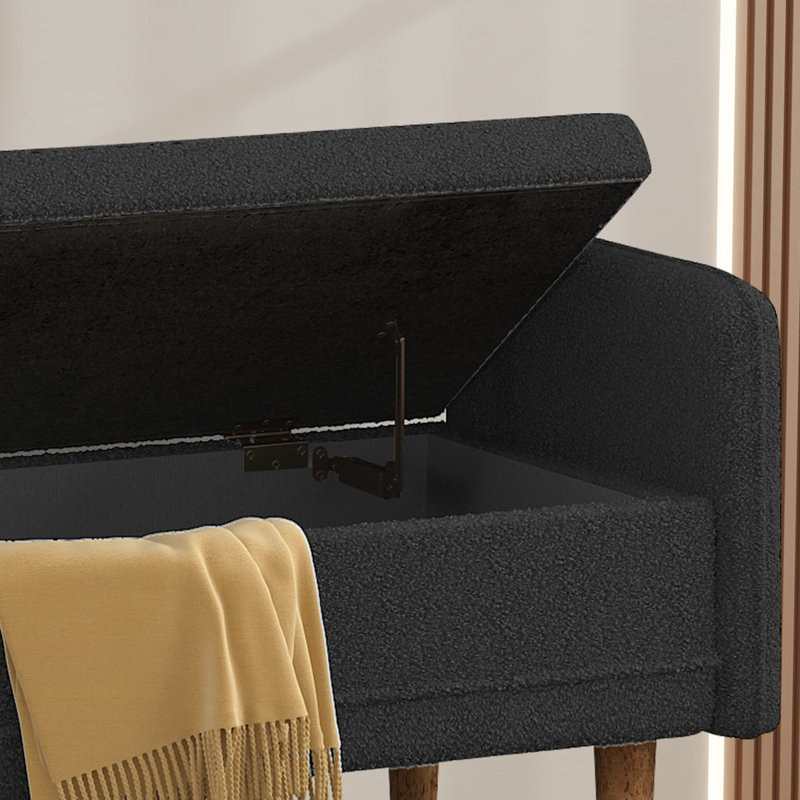 Upholstered Storage Bench, Black