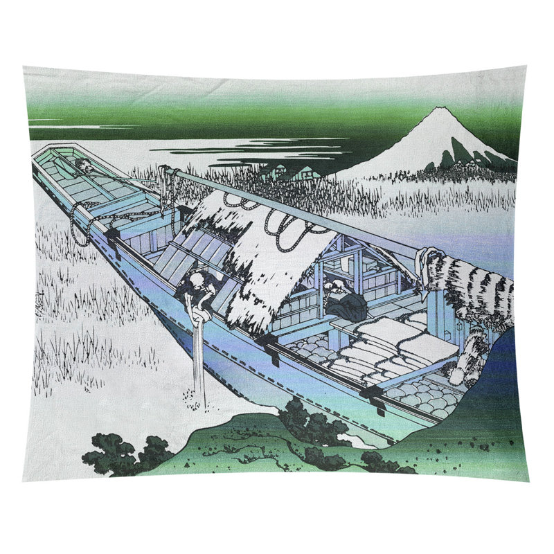 Tapisserie murale « ushibori dans la province d’Hitachi », H 27,5 po x l 37,5 po, Vert/gris