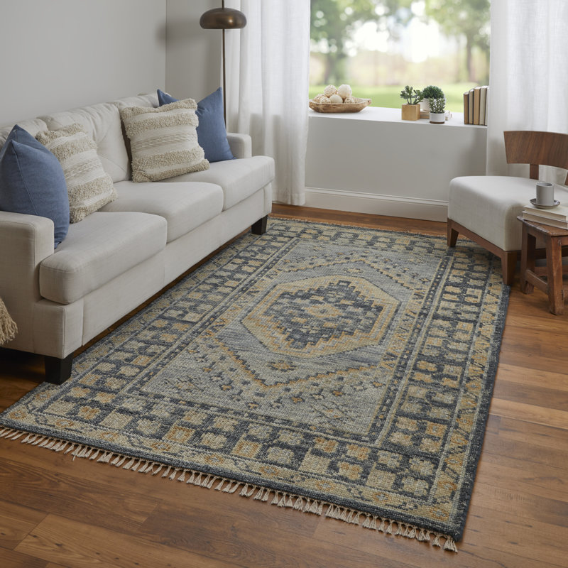 Fillmore Transitional Medallion, Blue/Gray, 2'-6" X 8' Runner, Rectangle 2' x 3'