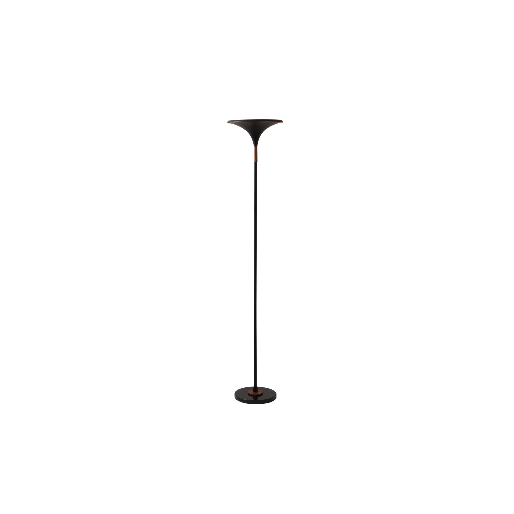Lodi Torchiere Floor Lamp - Matte Black, Hammered Gold Leaf Shade, Walnut, Marble Base, Foot Dimmer