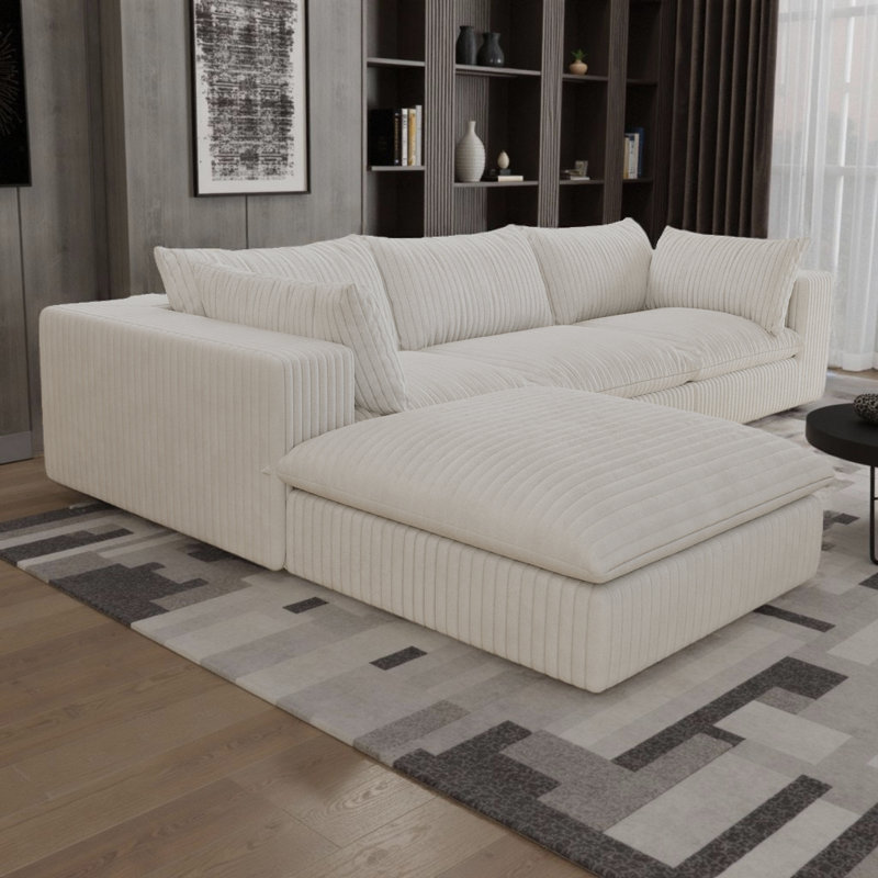 Canapé modulaire en velours côtelé en forme de L de Boneless, Velours côtelé blanc