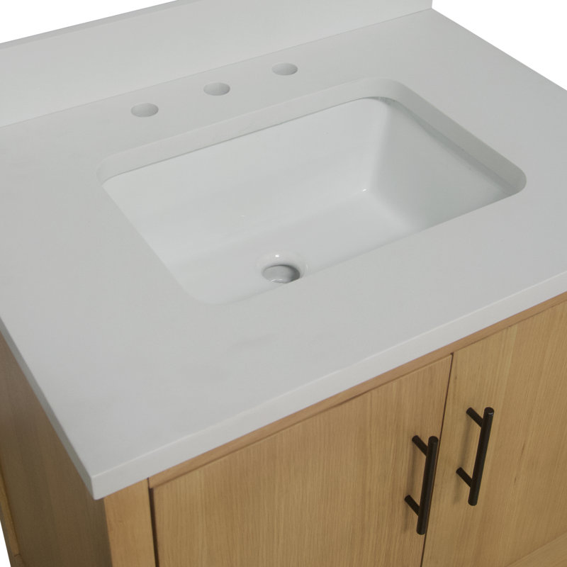 Ensemble de meuble-lavabo simple 30 po Kiara, Quartz blanc, Placage blond