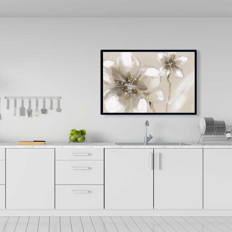 Deux fleurs crème - chambre à coucher botanique, art sur toile