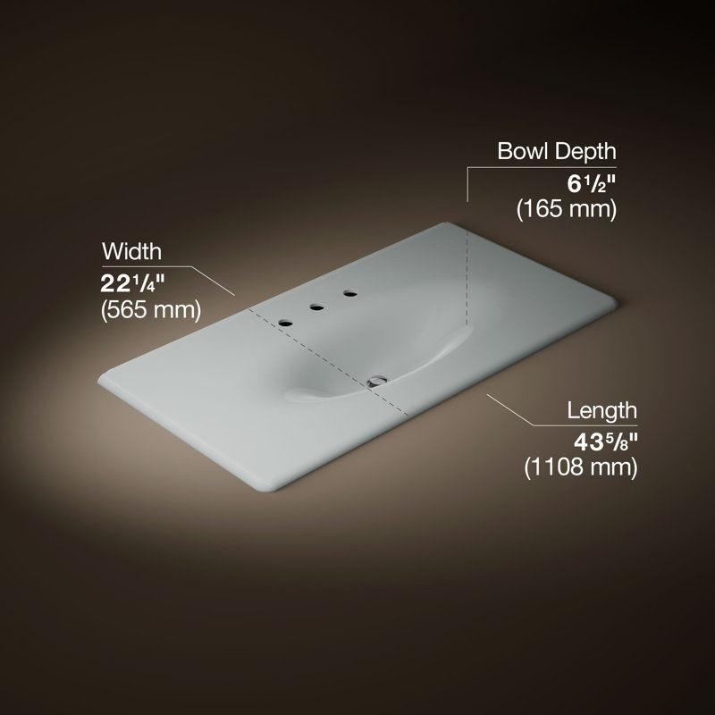 Iron Impressions 44" Single Bathroom Vanity Top, Ice Grey, 8" Centers