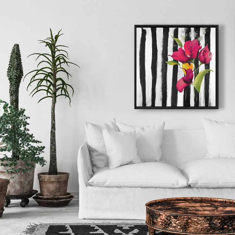 "Fleurs sur rayures noires et blanches", Rose