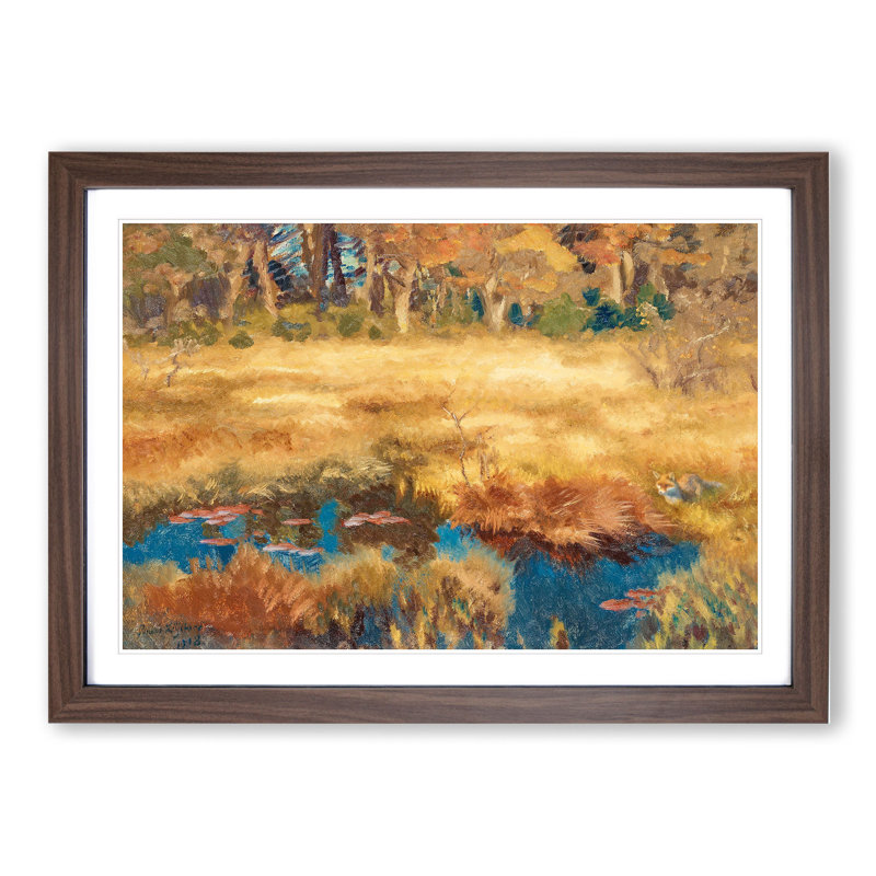 Autumn Landscape with Fox by Bruno Liljefors - Picture Frame Graphic Art, Walnut Framed, 27cm H x 36cm W x 2cm D