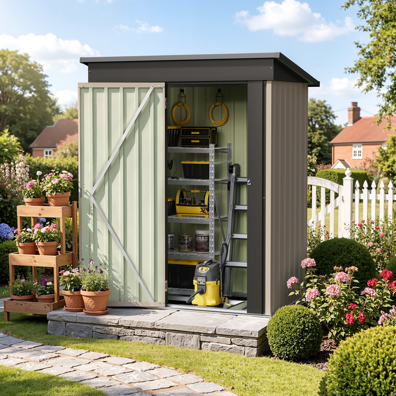 5 Ft. X 3 Ft. Outdoor Storage Metal Shed With Floor Frame, Brown, Brown
