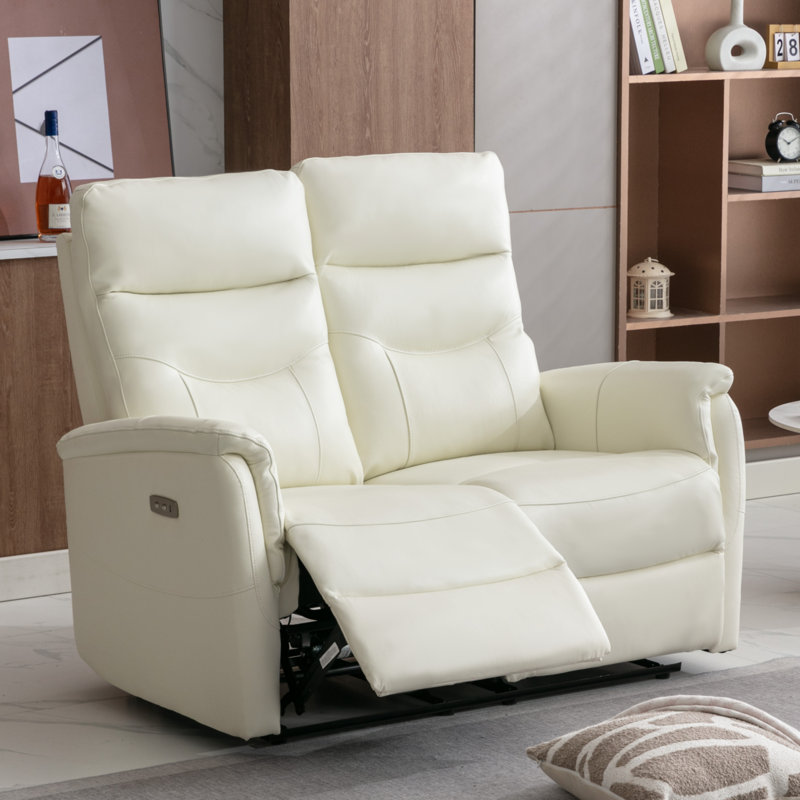 Viradis 52.4" W Genuine Leather Power Reclining Loveseat, Ivory Genuine Leather