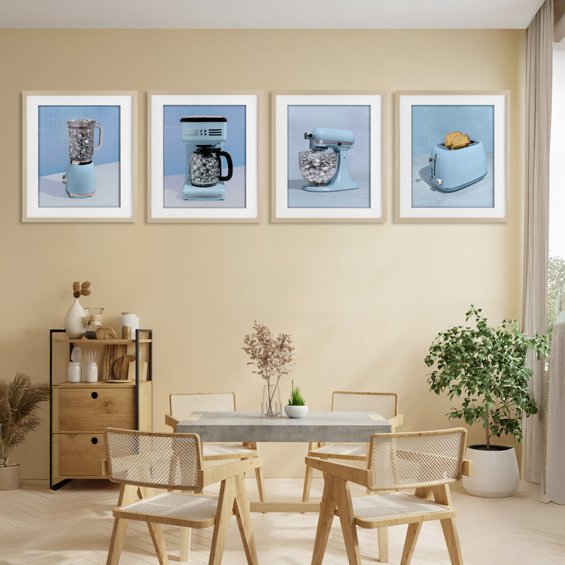Ensemble de cuisine disco sur ensemble de 4 pièces encadrées sous verre, design par Lish Creative, 21 x 17