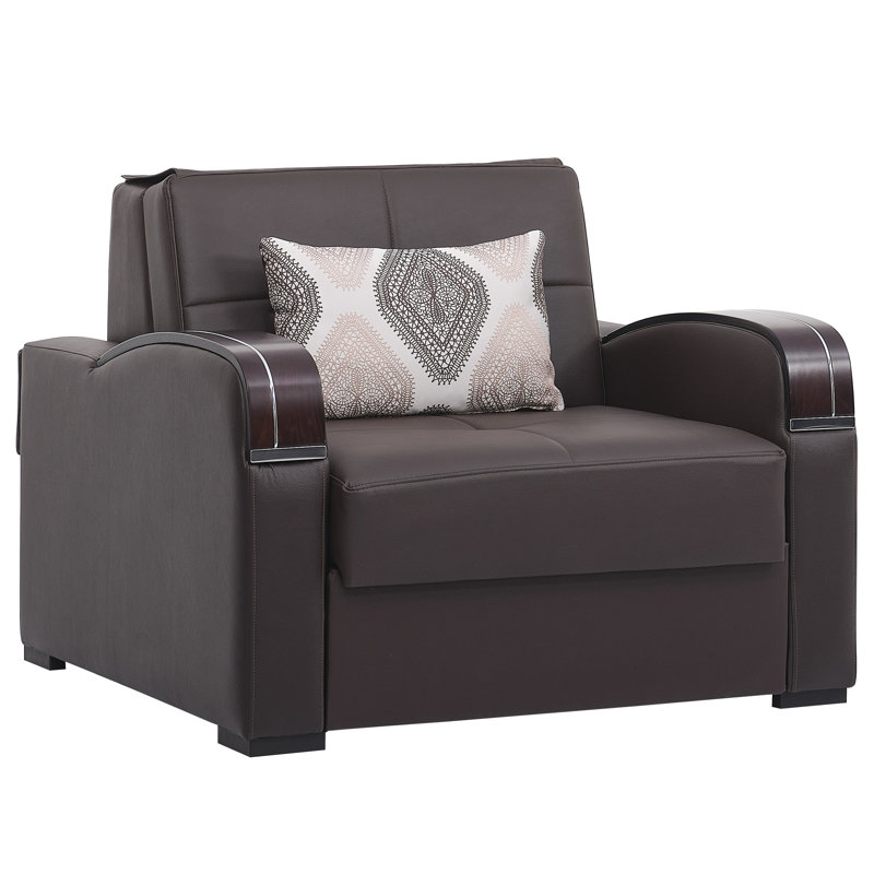 Cailyn Sleep Plus Upholstered Convertible 3-in-1 Sleeper Arm Chair With Storage, Brown