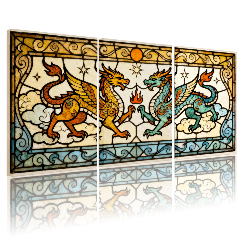 Ensemble de 3 impressions sur toile, Dragon et Phénix, H 18 po x l 36 po