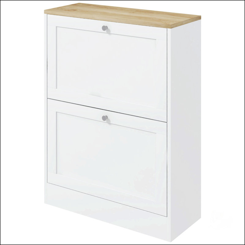 HOMCOM Slim Shoe Cabinet For Entryway, Modern Hidden Storage With 2 Flip Drawers And Adjustable Shelves, White