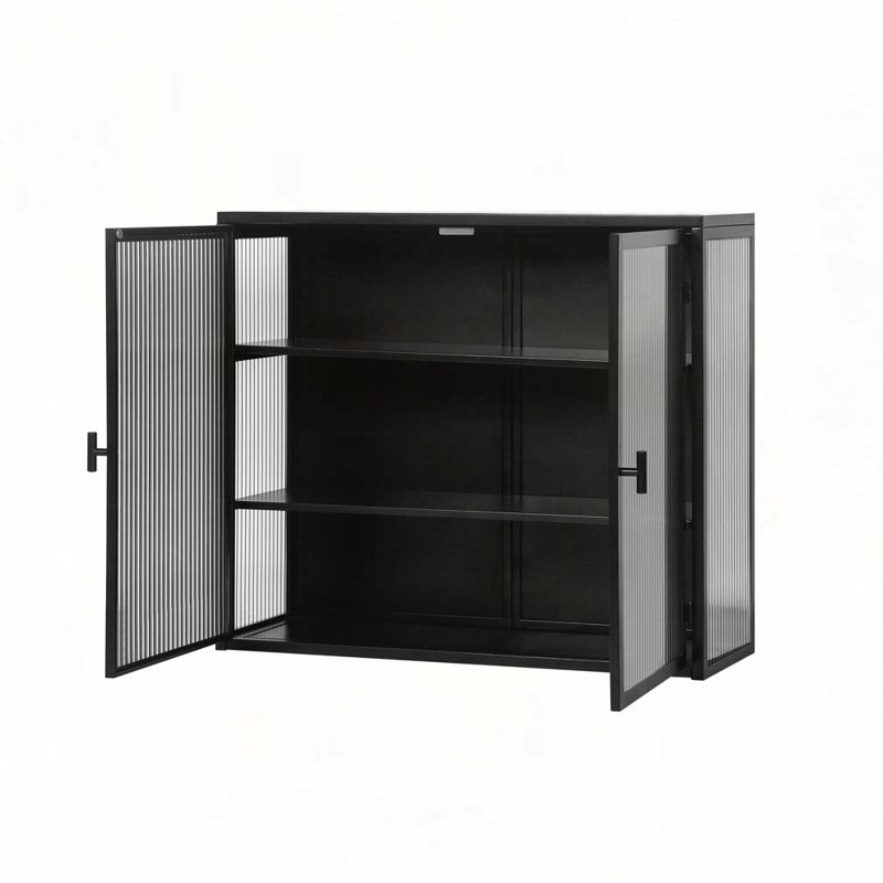 Buffet 27,56 "avec portes vitrées, Noir