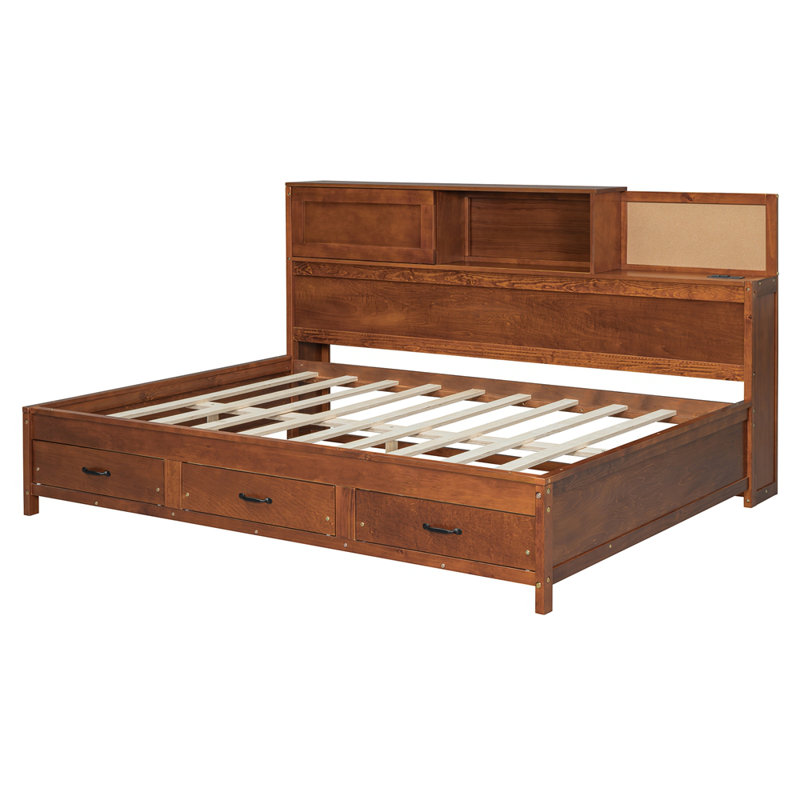 Wooden Daybed with 3 Storage Drawers, Walnut, Full / Double