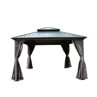 Pavillon de jardin 12 'X avec auvent en acier galvanisé et aluminium robuste - classique pour patio, cour, terrasse, pelouse, structure grise