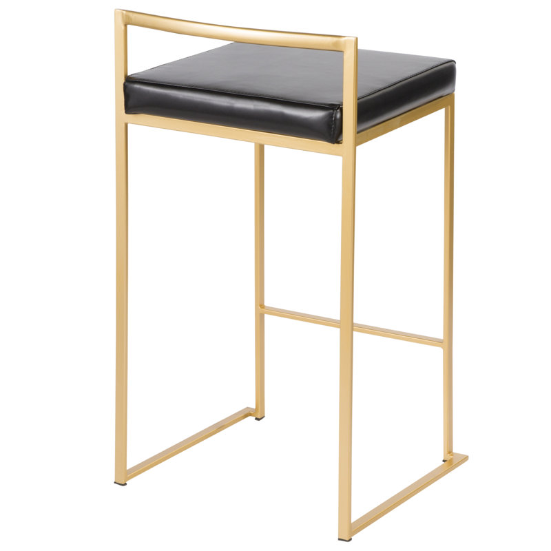 Tabouret de comptoir Fuji Contemporary-Glam doré avec similicuir noir par Lumisource - ensemble de 2, Noir, Doré