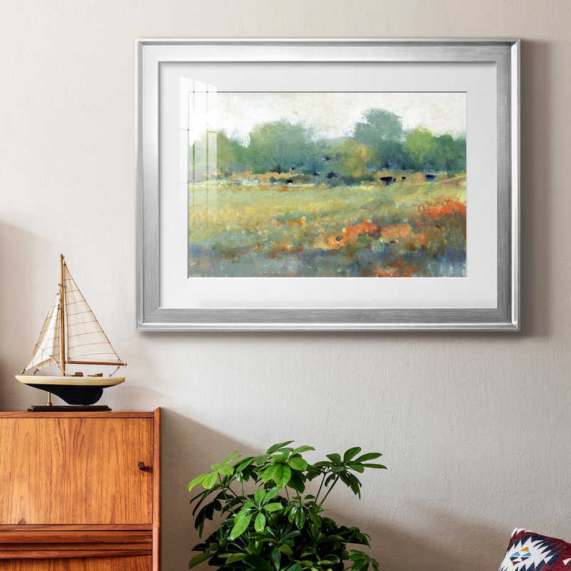 Paysage champêtre II - peinture encadrée, H 18,5 po x l 24,5 po x P 1 po, Argent, Blanc