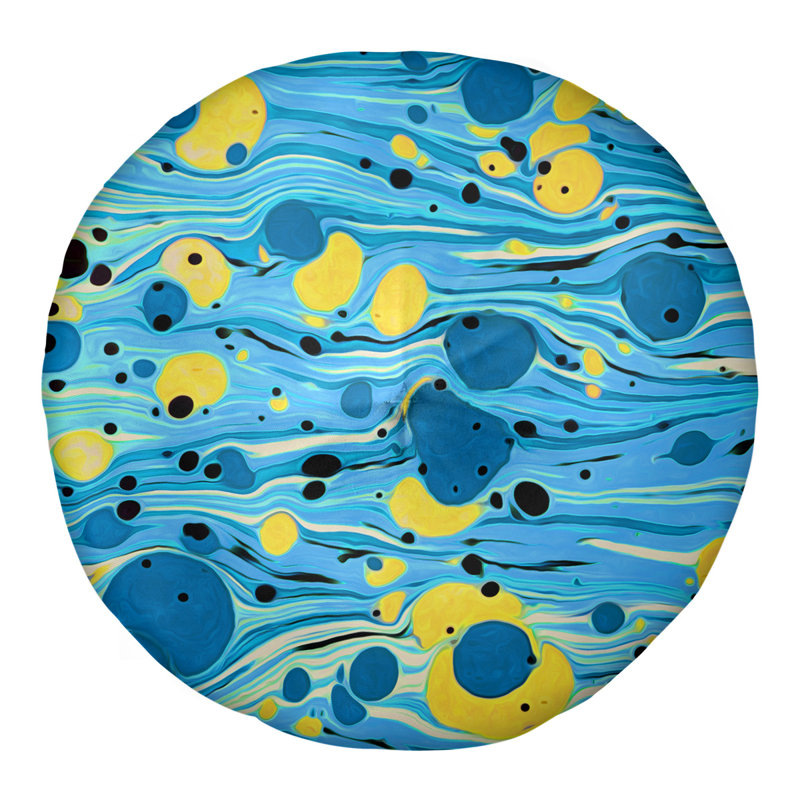 Coussin de plancher tourbillons, 26 po x 26 po, Bleu / Jaune