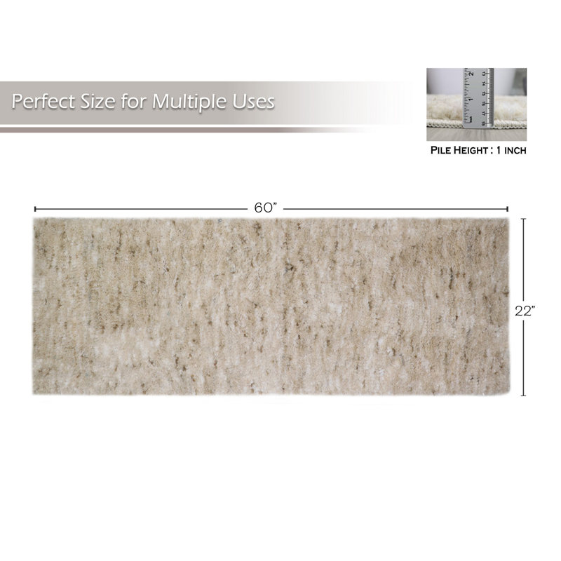Cloud Comfort 100% Polyester Microfiber Bathroom Rug, Water Absorbent Soft Shaggy Bath Rug, Ivory, Single - 22" L x 60" W